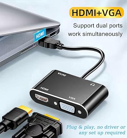 Adaptateur HDMI TO HDMI + VGA avec Audio