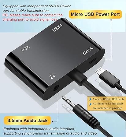 Adaptateur HDMI TO HDMI + VGA avec Audio
