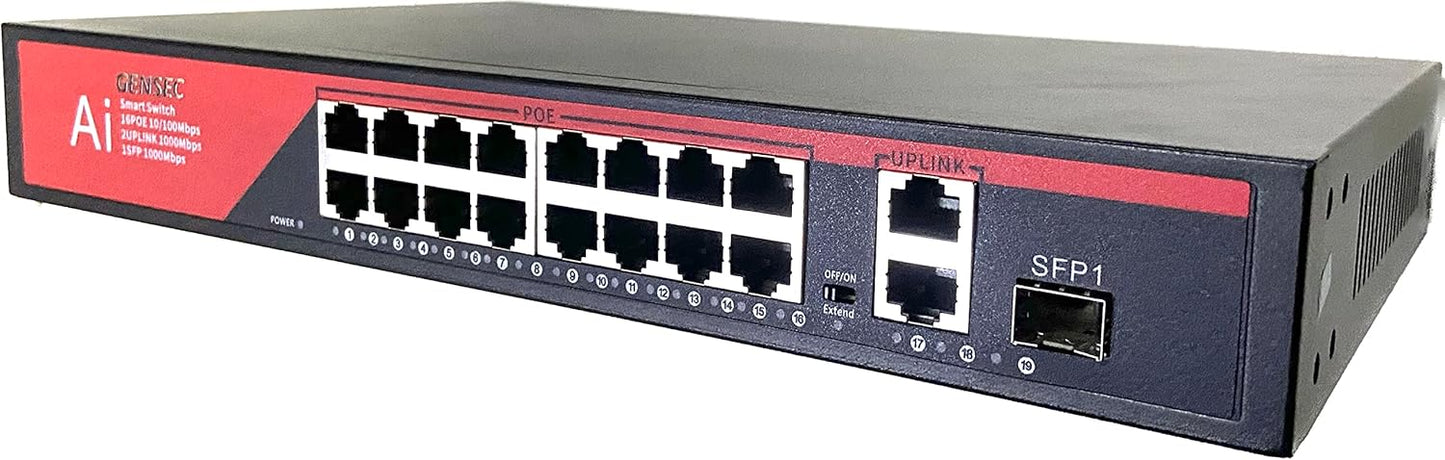 SWITCH POE 48 V, commutateur réseau 16 ports, commutateur Ethernet POE 10/100 Mbit/s IEEE 802.3AT/AF (couleur : prise UE)