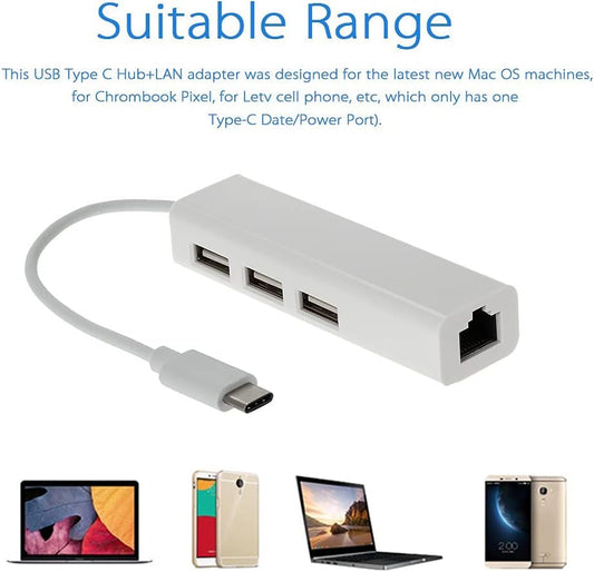 HUB TYPE C  ETHERNET 3 PORTS USB