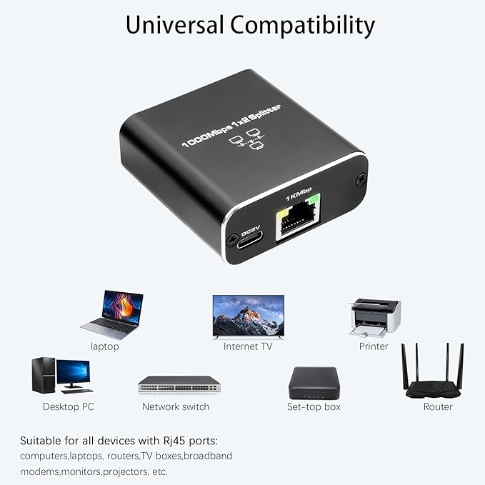 Splitter Ethernet High Speed, 1000Mbps 1 vers 2