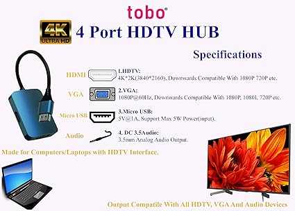4 Ports HDTV HUB: HDTV + VGA + MICRO + AUDIO