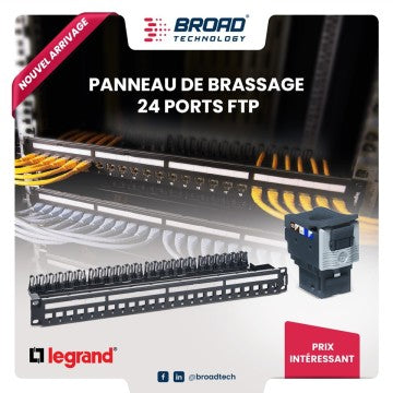 Panneau de brassage LEGRAND 19" 1U CAT6 équipé de 24 connecteurs RJ45